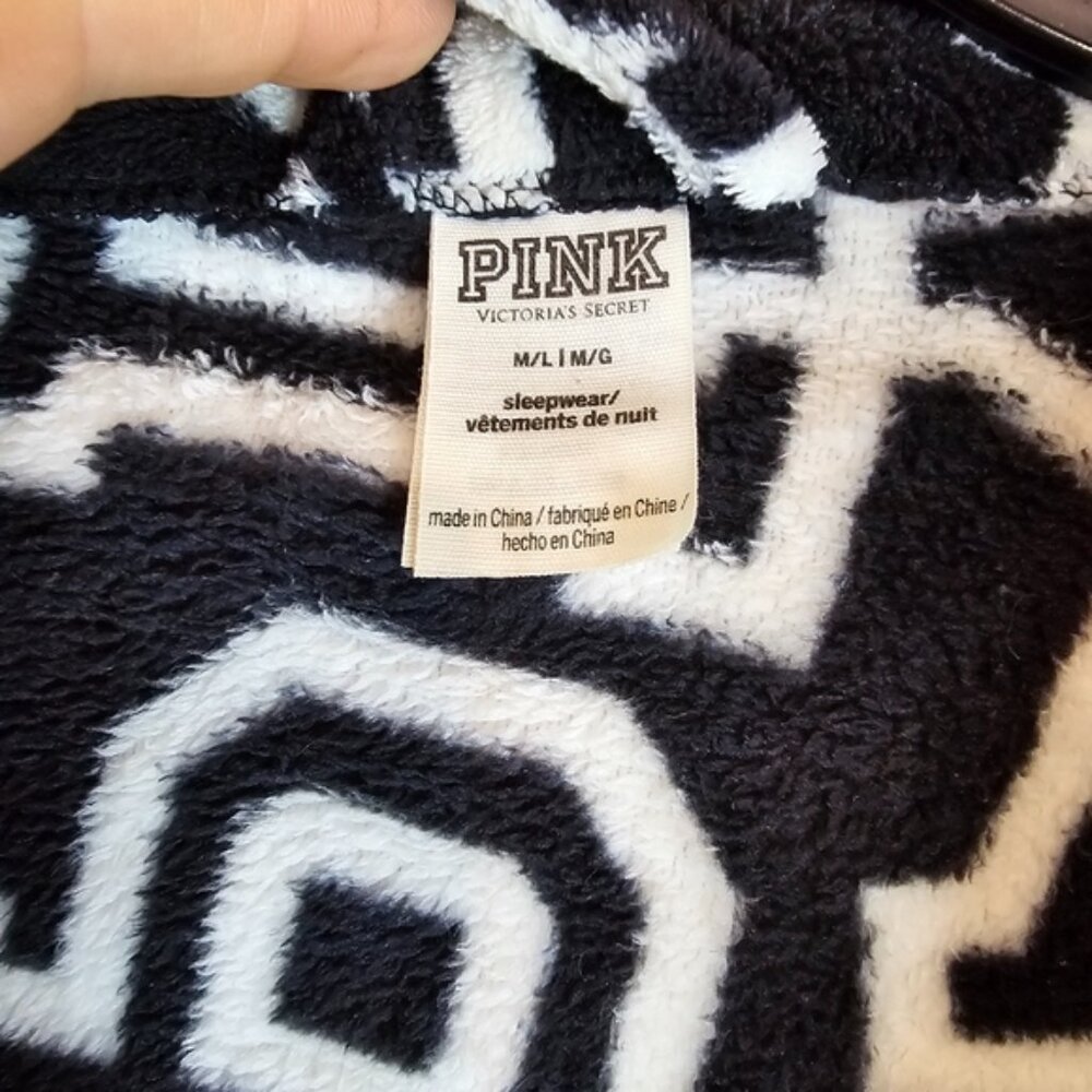Victoria’s Secret PINK Black & White Logo Robe Size XS/S - Picture 3 of 4